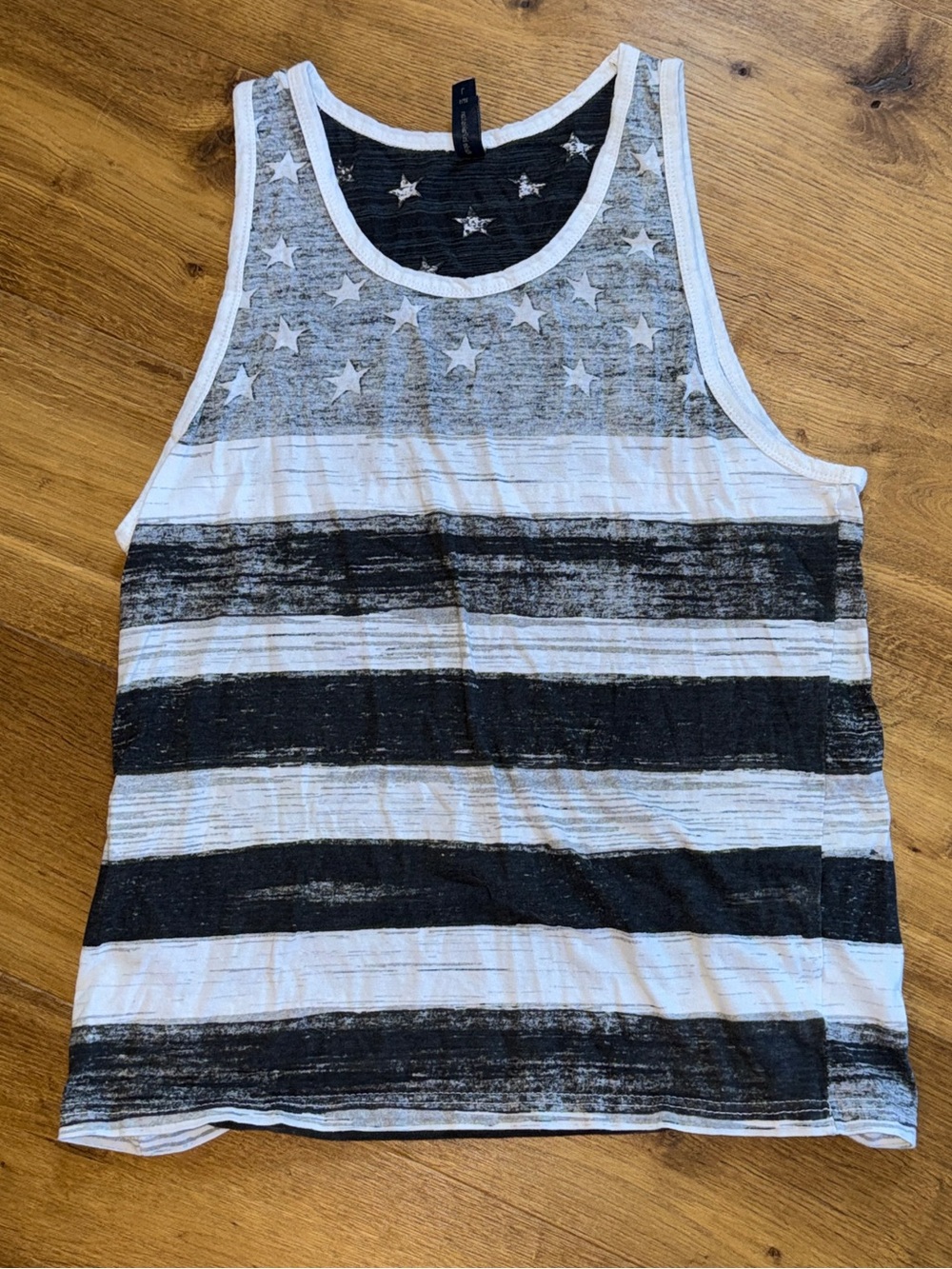 Men's Black & White Striped Star-Print Tank Top